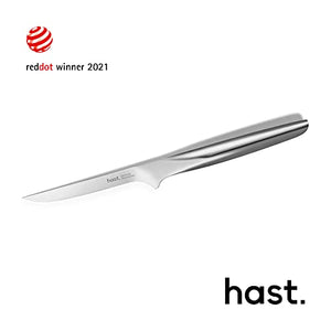 Hast 7p Luxurious Design Knife Set-Glass Knife Block-Patented Powder Steel -Professional Kitchen Knife Set-Minimalist Sleek Design -Modern Decor- Ergonomic Handle - Lightweight - (Glossy Stainless)