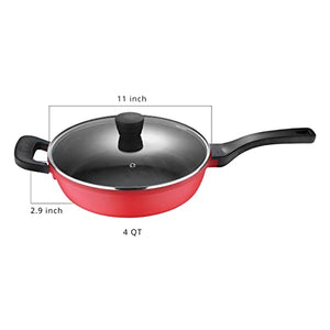 Bergner - Retro Cookware - Pots and Pans Set Nonstick - Induction Cookware Suitable for all Stove Types - Dishwasher Safe - Covered Saute Pan - 11"/4 Quart - Red