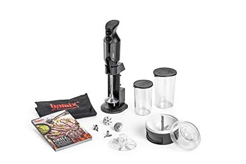 bamix Grill n Chill Immersion Hand Blender – 4 Stainless Steel Interchangeable Blades –400ml & 600 ml Beakers, Processor Attachment, Table Stand, Recipe Book, and Apron – 200 Watt with 2 Speeds