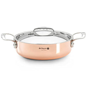 de Buyer - Prima Matera Sauteuse Pan with 2 Handles and Lid - Copper Cookware with Stainless Steel - Oven and Induction Safe Saute Pan - 8"