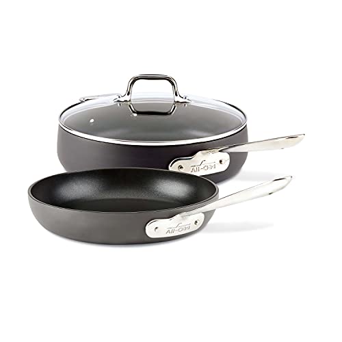 All-Clad HA1 Nonstick Hard Anodized Fry Saute Pan with Lid Set, 10" and 4QT w, Black