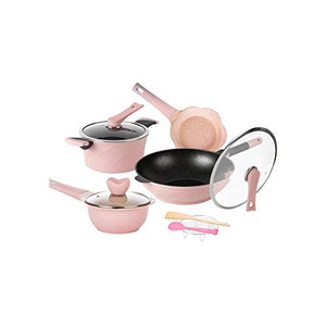 HIZLJJ Kitchen Cookware Set,4-Piece, Pots and Pans, Hard-Anodized Non-Stick Aluminum (Color : Pink)