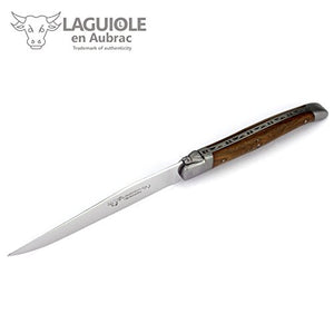 Laguiole en Aubrac Luxury Fully Forged Full Tang Stainless Steel Steak Knives 6-Piece Set, Pistachio Wood Handles, Stainless Steel Brushed Bolsters