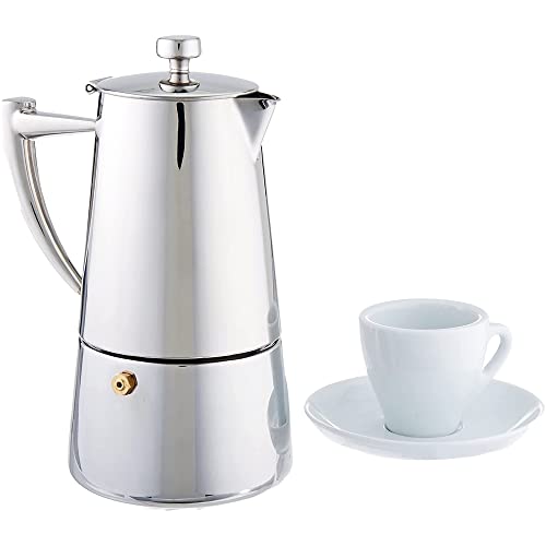 Cuisinox Stainless Steel 6-Cup Moka Pot Espresso Coffee Maker and 6 Roma Espresso Cups, 7-Piece Set