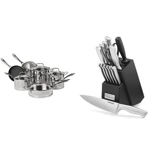 Cuisinart 11-Piece Professional Stainless Cookware Set & C77SS-15PK 15-Piece Stainless Steel Hollow Handle Block Set
