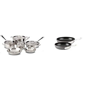 All-Clad D3 Stainless Cookware Set, Pots and Pans, 10-Piece & E785S264/E785S263 HA1 Hard Anodized Nonstick Dishwasher Safe PFOA Free 8 and 10-Inch Fry Pan Cookware Set, 2-Piece, Black