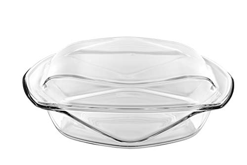 Glass Oven to Table Dishes - Set / 2 - Can Be used Directly from heating the food in oven to serve on table - Cover and Base Can Be Used As Separate Serving Trays - Large - Made in Europe - by Barski