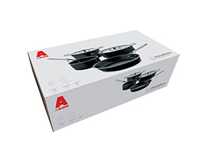 Alessi AJM100S6 A Pots&Pans Cookware Set Composed, Low Casserole with Two Handles, Saucepan, Frying pan in Aluminum with Non-Stick Interior, 2 Lids in 18/10 Stainless Steel, One Size, Black