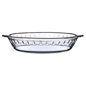 PDGJG Glass Flan Dish, Round Glass Bake Pie Plate with Handle, Pie Serving Dish, Glass Baking Dish High Heat Resistance, Glass Baking Tins for Cake, Pie, Flan (Size : 9 inches)