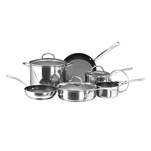Farberware Millennium Stainless Steel Nonstick Cookware Set, 10-Piece Pot and Pan Set, Stainless Steel