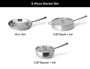 Misen Stainless Steel Pots and Pans Set - Stainless Steel Cookware Set - 5 Piece Starter Kitchen Cookware Sets