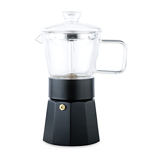 PADIBE Moka Pot Coffee Maker – 10Oz Coffee Percolator for Home, Office, Travel – Premium Borosilicate Glass with Aluminum Base – Elegant Transparent Stovetop Coffee Makers- 6 espresso cups