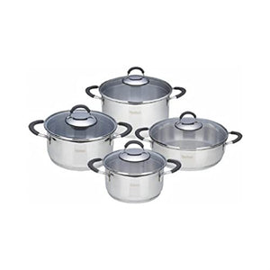 pot set 8 Piece Steel Pot Set Grey With Glass Lid Gas Stove Induction Cooker Kitchen Cookware Set (Color : A, Size : See description)