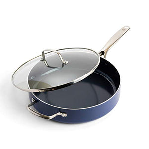Blue Diamond Cookware Diamond Infused Ceramic Nonstick 5QT Saute Pan Jumbo Cooker with Helper Handle and Lid, PFAS-Free, Dishwasher Safe, Oven Safe, Blue