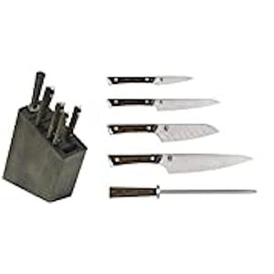 Shun Cutlery Kanso 6-Piece Block Set, Kitchen Knife and Knife Block Set, Includes Kanso 8” Chef, 5.5” Santoku, 6” Utility & 3.5” Paring Knives, Handcrafted Japanese Kitchen Knives