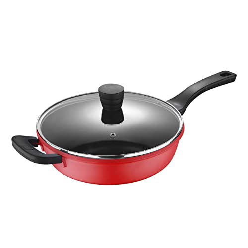 Bergner - Retro Cookware - Pots and Pans Set Nonstick - Induction Cookware Suitable for all Stove Types - Dishwasher Safe - Covered Saute Pan - 11"/4 Quart - Red