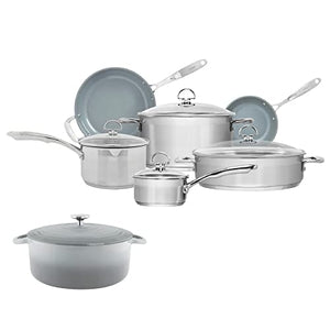 Chantal , Induction 21 10-pc Cookware Set with FREE 7qt Cast Iron Dutch Oven, Stainless Steel and Fog Grey