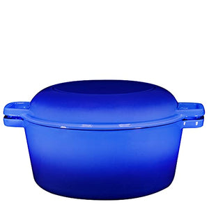 2 in 1 Enameled Cast Iron Double Dutch Oven & Skillet Lid, 5-Quart, Induction, Electric, Gas & In Oven Compatible (Duke Blue)