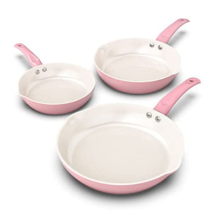 Nonstick Frying Pan Set, imarku 8" 9.5" and 11" Skillet Egg Pan, Healthy Ceramic Cookware Set, Non stick Omelette Pans for Cooking, Stay Cool Soft Touch Handle, Easy to Clean, PFOA & PFAS Free, Pink