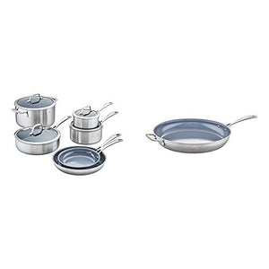 Zwilling J.A. Henckels Spirit Ceramic Nonstick Cookware Set, 10-pc, Stainless Steel & Spirit Ceramic Nonstick Fry Pan, 14-inch, Stainless Steel