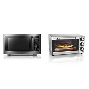 Toshiba EM131A5C-BS Microwave Oven, 1.2 Cu Ft, Black Stainless Steel & Hamilton Beach Countertop Toaster Oven & Pizza Maker Large 4-Slice Capacity, Stainless Steel (31401)