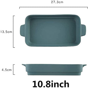 PDGJG Roasting Dish Simple Multifunction Double Ear Handle Ceramic Oven Dish, Serving Dish, Rectangular Baking Dish, Roasting Cooking Dishes for Oven (Color : Green)