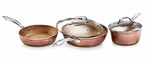 YJYDD 10 Piece Hammered Nonstick Copper Cookware Set W Cool Touch Handles