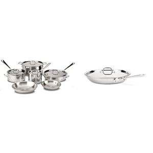 All-Clad D3 Stainless Cookware Set, 10-Piece - & D3 Stainless Cookware, 12-Inch Fry Pan with Lid, Tri-Ply Stainless Steel, Professional Grade, Silver, Model:41126