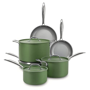 Zivicook Healthy Coating Made Daikin 10 Piece Nonstick Cookware Pots and Pans Set, Silver Handle, PFOA-Free, Dishwasher Safe, Oven Safe(Sea green)
