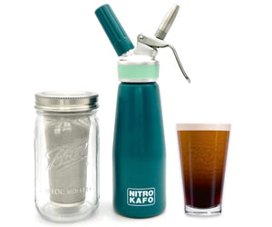 NITRO KAFO 0.5L Cold Brew Mason Jar Coffee Maker and Nitro Coffee Maker kit - Stainless Steel Filter, Durable Glass, 100% Recyclable Aluminium Bottle with Stainless Steel Parts, 1 Pint/0.5L