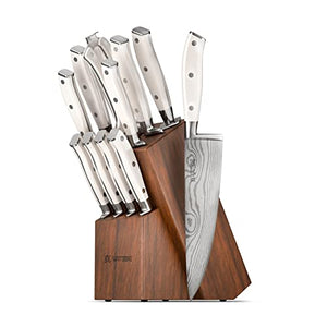 Yatoshi 12 PCS White Knife Block Set - Pro Kitchen Knife Set Ultra Sharp High Carbon Stainless Steel with Ergonomic Handle