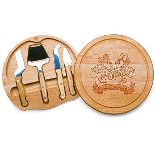 Toscana - a Picnic Time brand Disney Circo Cheese Knife Charcuterie Set-Wood Cutting Board, 10.2 x 10.2 x 1.6, Mickey & Minnie Mouse-Parawood