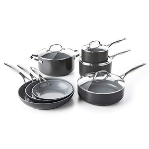 GreenPan Valencia Pro 100% Toxin-Free Healthy Ceramic Nonstick Metal Utensil Dishwasher/Oven Safe Cookware Set, Pots and Pans, 11-Piece, Gray & Mini Healthy Ceramic Nonstick, Round Egg Pan, 5", Gray