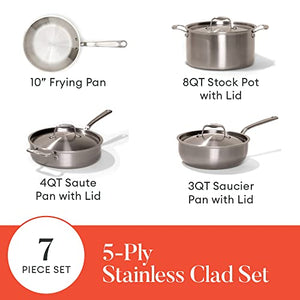 Made In Cookware - 7 Piece Stainless Steel Pot and Pan Set - 5 ply Stainless Clad - Includes Frying Pans, Saucepans, Saute Pan, and Stock Pot - Induction Compatible Cookware