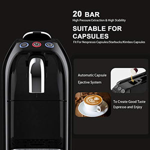 Small Espresso Machine Coffee Capsules Maker Compatible with for Nespresso Original Capsules,19 Bar Fast Heating Brewing,One-Touch Cup Control,1255W