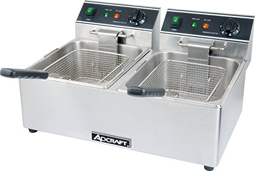 Adcraft DF-6L/2 Electric Countertop Deep Fryer with 30-Pound Double Tank, Stainless Steel, 120v, NSF, Silver