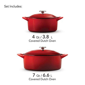 Tramontina 80131/648DS Enameled Cast Iron Covered Dutch Oven Combo, 2-Piece (7-Quart & 4-Quart), Gradated Red