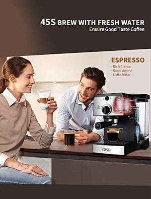 Gevi Espresso Machines 15 Bar Fast Heating Cappuccino Coffee Maker with Foaming Milk Frother Wand for Espresso, Latte Machiato, 1.25L Removable Water Tank, Double Temperature Control System, 1350W