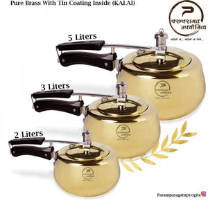 Cooker Heavy Quality Pure Brass Cooker with Tin Coating (Kalai) Inside 5 Litter Cooker (Brass)