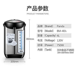 Panda Electric Hot Water Boiler and Warmer, Hot Water Dispenser, 304 Stainless Steel Interior (4.0 Liter, Stainlsess Steel/Black)