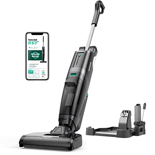 Tesvor R5 Cordless Wet Dry Vacuum Cleaner and Mop, Smart All in One Upright Cleaners with Self-Cleaning and UV Disinfction for Hard Floors and Area Rugs, Two-Tank, Long Runtime, Ideal for Daily Messes