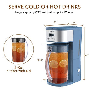 LITIFO Iced Tea Maker and Iced Coffee Maker Brewing System with 2-quart Pitcher, sliding strength selector for Taste Customization, Stainless Steel Decoration (Blue)