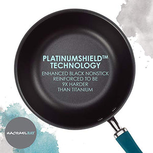 Rachael Ray Create Delicious Hard Anodized Nonstick Saute/All Purpose Pan with Lid, 3 Quart, Gray With Teal Handles