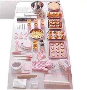 SRLIWHITE 22 Piece Baking Tool Set Food Grade Non Stick Coating Cake Mould Baking Tray Biscuit Bread Baking Tool Set Pink