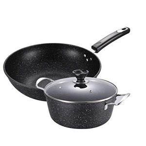 Cookware Set Kitchen Soup Saucepan Induction Safe Thickened Frying Pan with Glass Lid 2PCS/Set