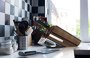 DALSTRONG Knife Block Set - 5 Piece - Shogun Series ELITE - AUS-10V High-Carbon Japanese Super Steel - Black G10 Handles - Acacia Wood Stand - Kitchen Knife Set - Cutlery Set