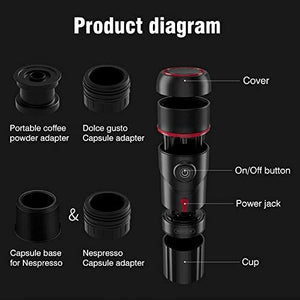 HiBREW Portable 3-in-1 Multi-Function Electric Espresso Maker for Vehicle, Travel, Home, Office Compatible with Nespresso, Dolce Gusto, Ground Coffee (Classic Model)