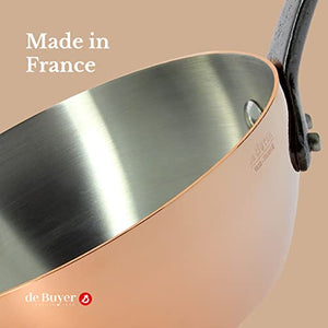 de Buyer - Inocuivre Tradition Conical Saute Pan with Cast Iron Handle - Copper Cookware with Stainless Steel Lining - Oven Safe - 8"