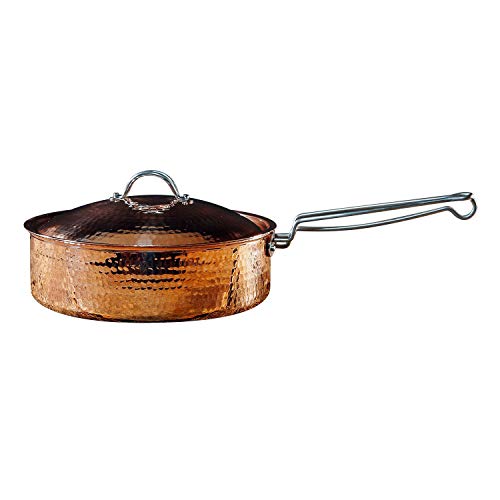 Sertodo Copper Saute Pan with Lid, 3 quart capacity, Pure Copper, Heavy Gauge, Hand Hammered, Patented Stainless Steel Handles