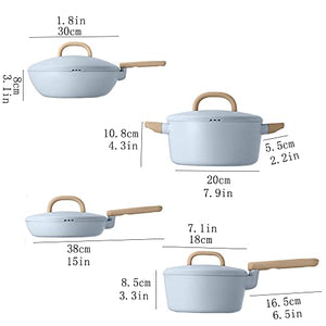 Household Products 4-Piece Non-Stick Cookware Set, Kitchen Combination (Frying Pan, Milk Pan, Soup Pot, Wok), Heightened Anti-scalding Handle, Can Be Hung to Save Space, Durable and Easy to Clean